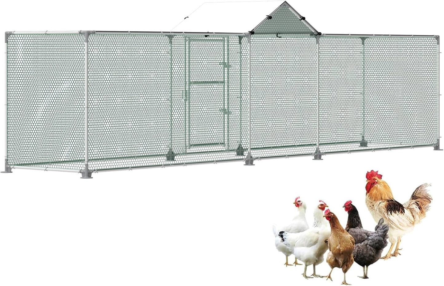 Kippenhok – Vrijloophok – Buitenren – Dierenverblijf – Buitenhok – Verzinkt Staal – Waterdicht Zonnescherm 3x1x1,4m
