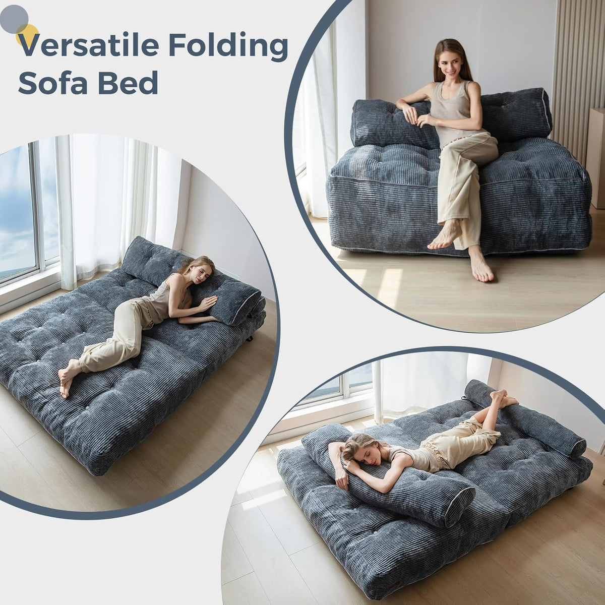 MAXYOYO Opvouwbare slaapbank, converteerbare slaapstoel met kussen, matras met rugsteun, draagbaar stoelbed, comfortabele lounge voor woonkamer, slaapkamer, antraciet, dubbel
