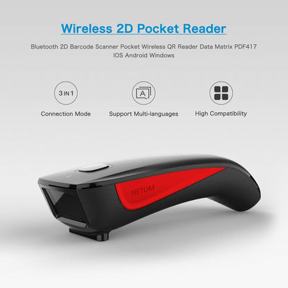 NETUM C990 Bluetooth 2D QR Barcodescanner Draadloos Compatibel, Small Pocket USB 1D 2D QR-codescanner voor inventaris, Barcodescanner voor tablet iPhone iPad Android iOS PC POS