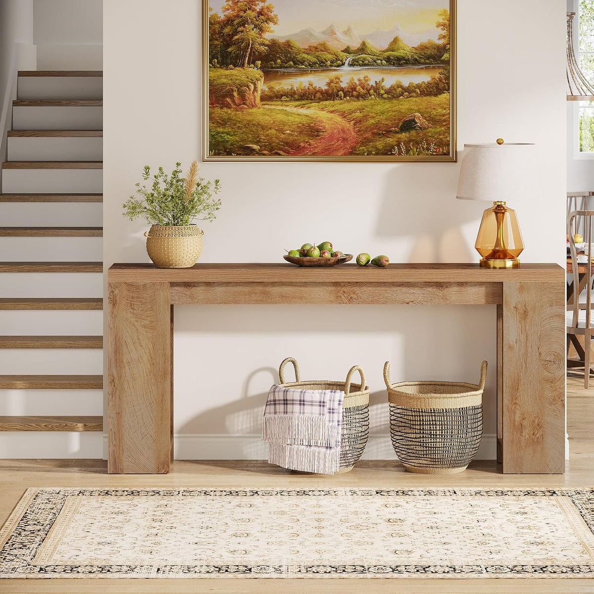 Tribesigns 160 cm Extra Long Console Table, Farmhouse Wooden Sofa Table Behind the Sofa, Narrow Accent Table for Entrance, Living Room, Hallway, Entrance, Foyer, Light Oak Brown