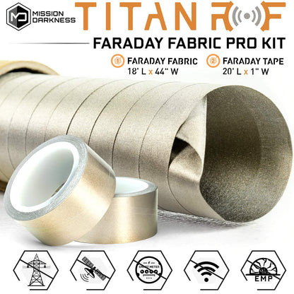 TitanRF Faraday Fabric - Pro Construction Kit - Military Grade Fabric Blocks RF Signals (WiFi, Cell, Bluetooth, etc.) - 44in Width x 18ft Length (1.1m x 5.5m) + Free 20ft Conductive Tape