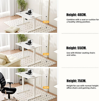 ERGOMAKER Elektrisch sta-bureau 80x60 cm, lage hoogte 48-75 cm, in hoogte verstelbaar bureau met wieltjes en haken, zit-sta-tafel met geheugenfunctie voor thuiswerken, Wit