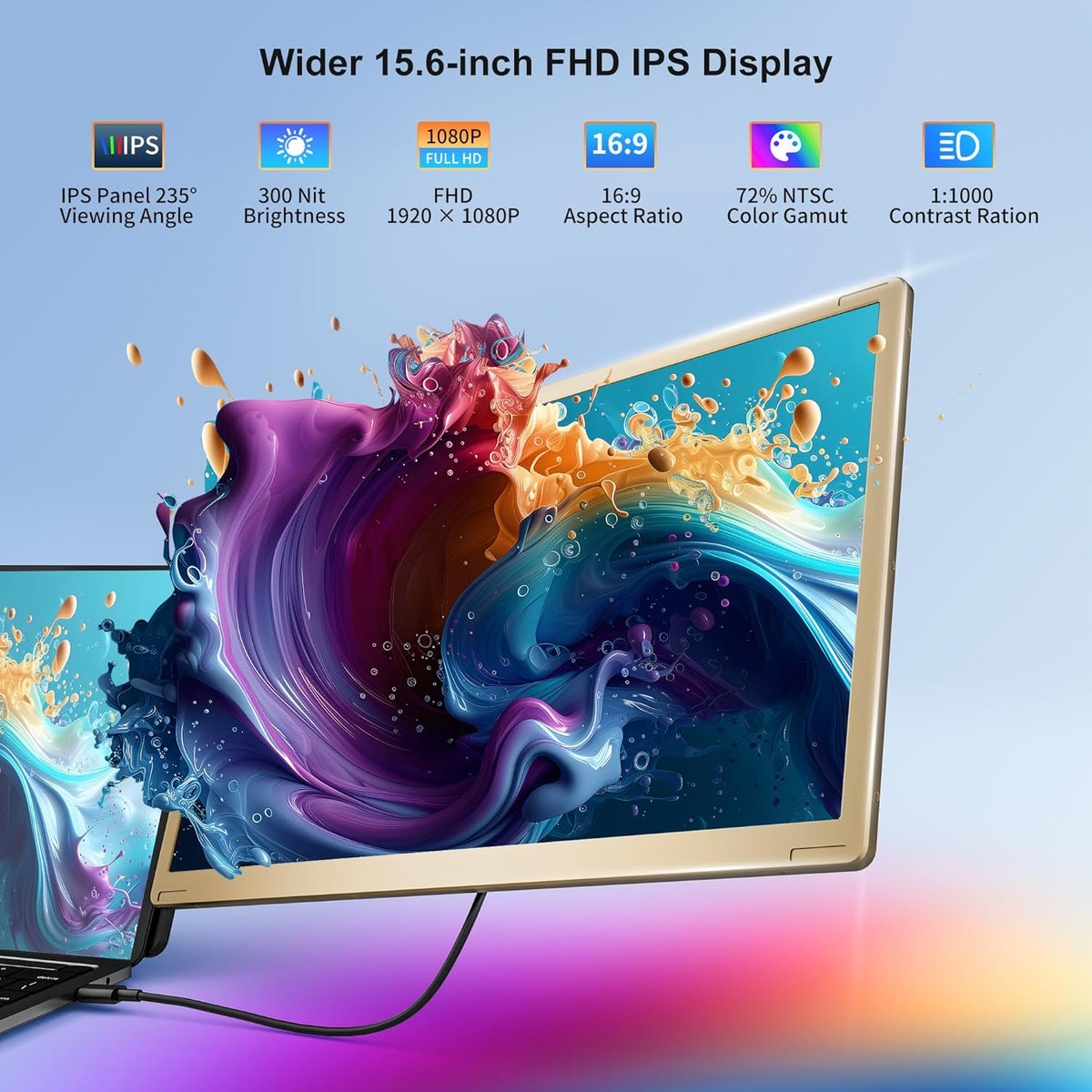 15.6 inch Triple Laptop Screen Extender, FHD 1080P IPS Laptop Monitor Extender, Detachable Screen Travel Monitor Laptops with Speakers, Plug & Play, Compatible with Mac/Android/Win - QUORE