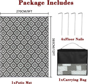 Buiten Vloerkleed - Buitenkleden - Buitentapijt - Opvouwbaar - UV-bestendig - Waterdicht - Buitenmatten - voor Buiten - Balkon - Strand - Picknick -Terras - Rechthoekig -  270 x 365 cm - Grijs