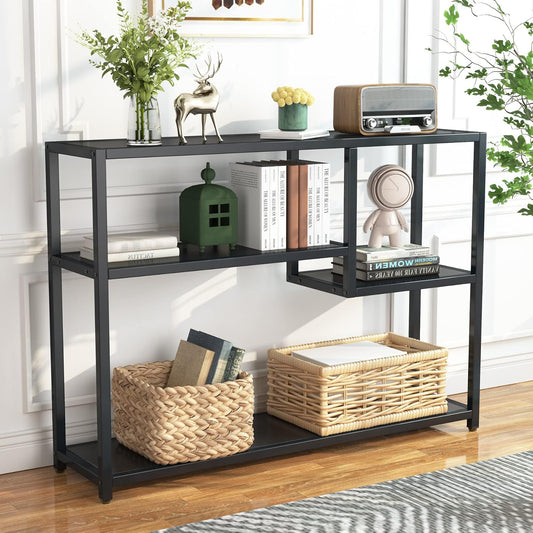 Tribesigns Console Table, Small Black Entrance Table with Storage Compartments, 108 cm, Vintage Side Table Rear Coffee Table for Living Room, Entrance, Hallway, Foyer, TV Stand
