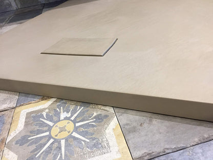 Laneri douchewand van SMC met doucheafvoer, motief leisteen, taupe, 70 x 120 cm