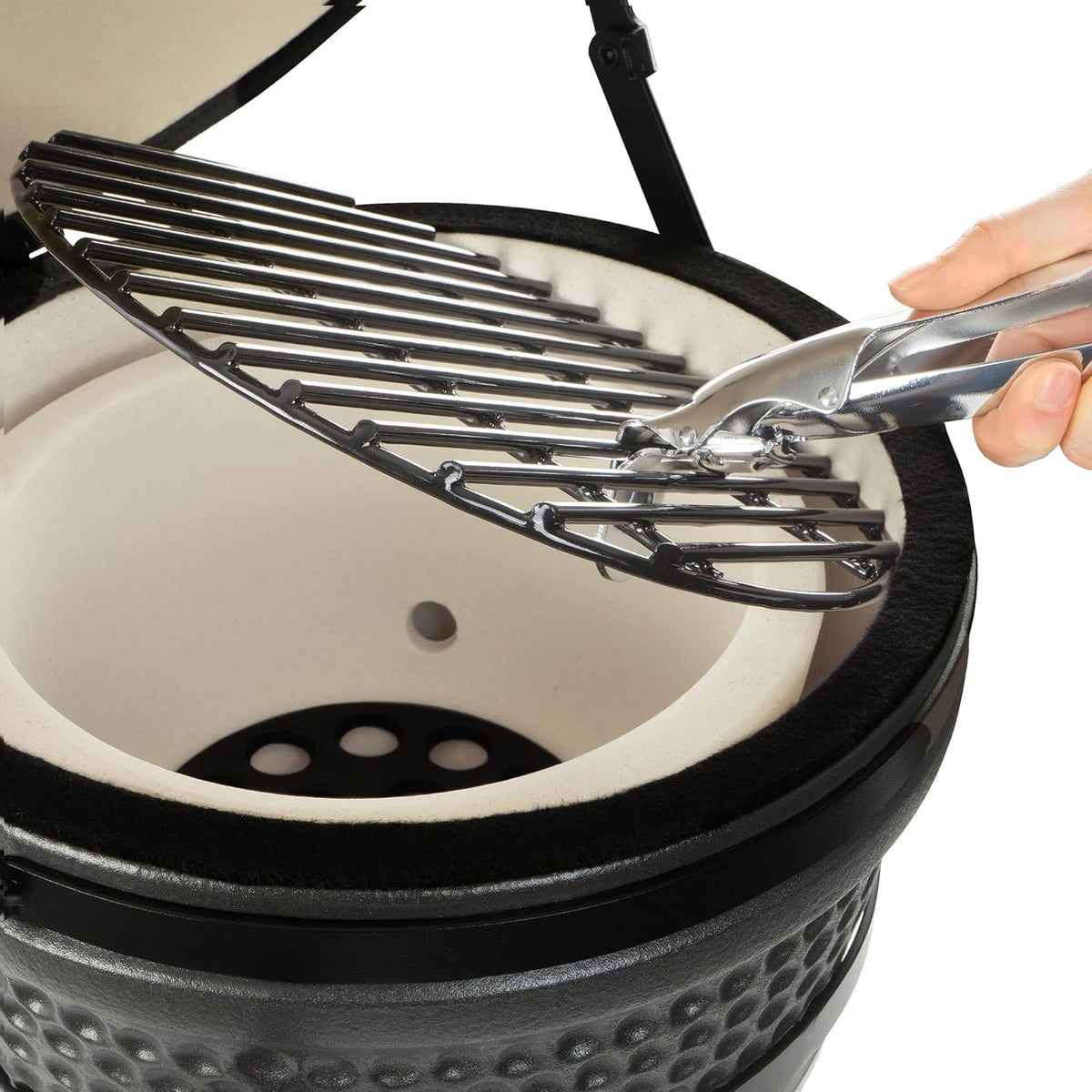 BBQ-Toro Kamado Hairo 32 cm Charcoal Barbecue with Thermometer Wooden Handle Matte Grey Bubble Frosted Glaze Kamado Ceramic Grill Mini Charcoal Grill Mini Kamado Grill Ceramic - QUORE