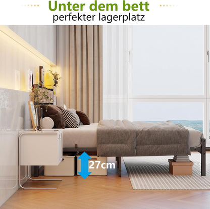 Bed 120x200, Bed frame Kinderbed 120x200 met lattenbodem van metaal, Bedframe met houten hoofdeinde en opbergruimte eronder, Gastenbed Tweepersoonsbed, Robuust en Stabiel Bed Frame, Bruin