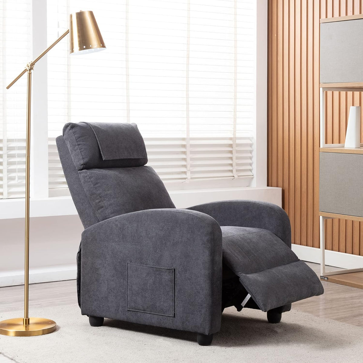 Recliner Chair Massage Heating Reclining Function, TV Chair Adjustable, Massage Chair with Remote Control, Recliner Fabric, Grey - QUORE
