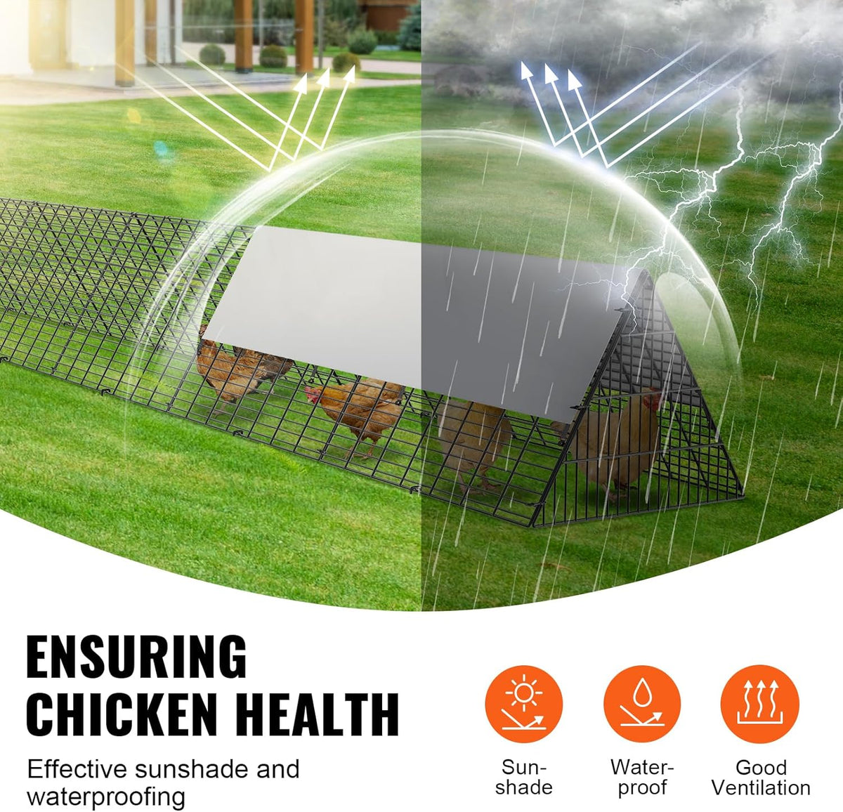 VEVOR Chicken Tunnels 600 x 400 x 61.5 cm (LxWxH) Chicken Tunnels Garden Portable Outdoor Chicken Tunnels with Corner Frames 2 Sets for Chickens Ducks Rabbits - QUORE