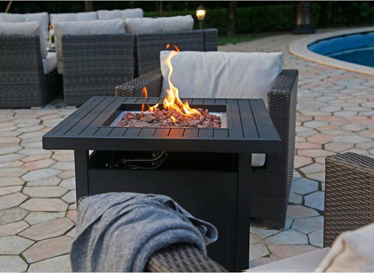 Gasbrasero – Buitenhaard – Gashaard – Tuinhaard – Terrasverwarming – Echte Vlam – Lavastenen – Compact & Weerbestendig – Elektronische Ontsteking