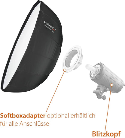 Walimex pro Studio Line Beauty Dish Softbox QA105 – Beauty Dish lichtvormer, 105 cm Ø, 46 cm diep, opvouwbaar, met rooster, binnen- en buitendiffuser, voor Speedlite opsteekflits, studioflits, 22456