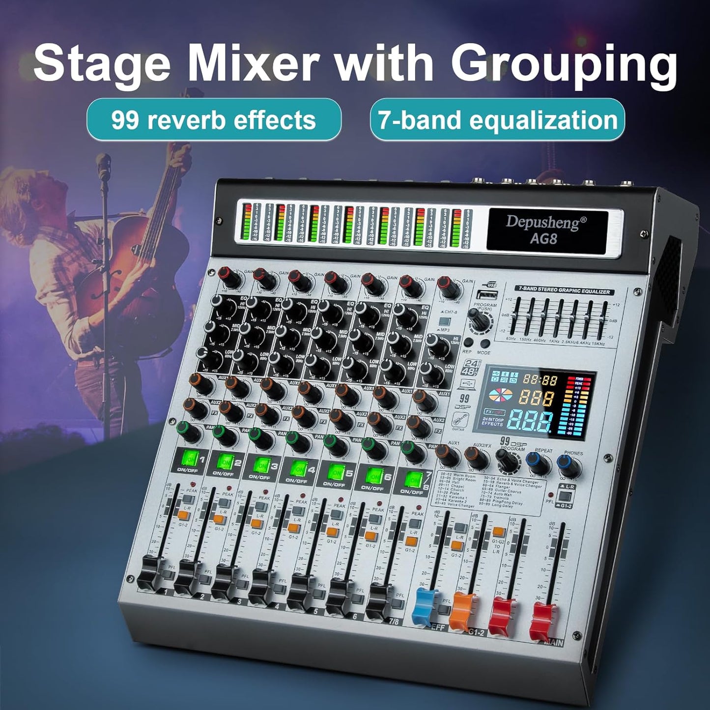 DJ-mixer – Mengpaneel – Mengtafel – Audio Mixer – Soundmixer – 8-Kanaals – USB & Bluetooth – 48V Fantoomvoeding
