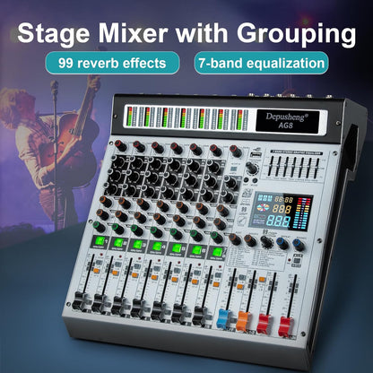 DJ-mixer – Mengpaneel – Mengtafel – Audio Mixer – Soundmixer – 8-Kanaals – USB & Bluetooth – 48V Fantoomvoeding