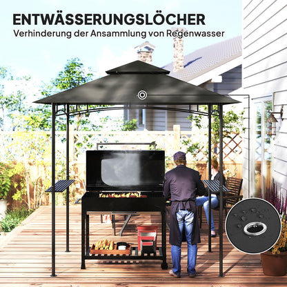 Grillpaviljoen – Barbecue Overkapping – BBQ Shelter – Tuinpaviljoen – Partytent – Waterafstotend & Vlamvertragend – Dubbellaags Dak met LED Verlichting 240x150x258 cm