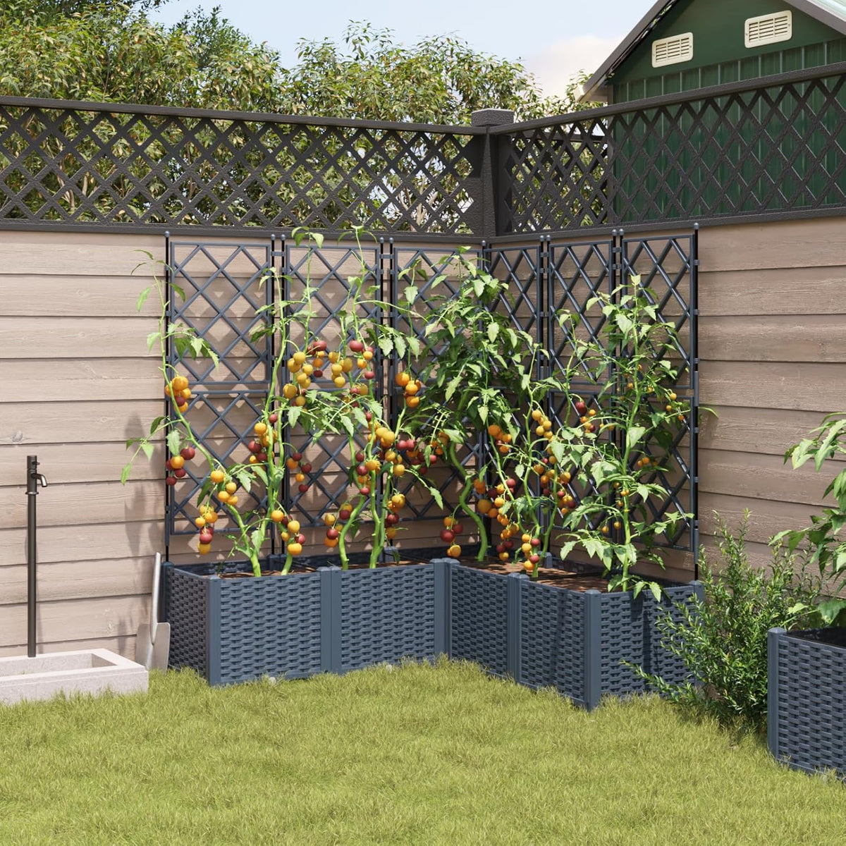 vidaXL Garden Planter with Trellis 5 pieces Grey 120x120x143cm - QUORE