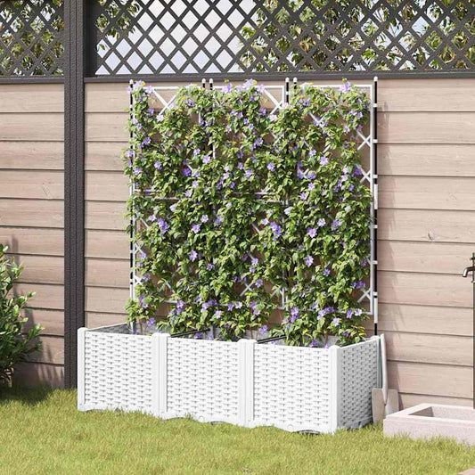 Gecheer Trellis 42002908 Tuinplantenbak, 3 stuks, wit, 120 x 40 x 143 cm, bloembak, bloembak, bloempot, voor balkon, tuin, terras, bloemen - QUORE