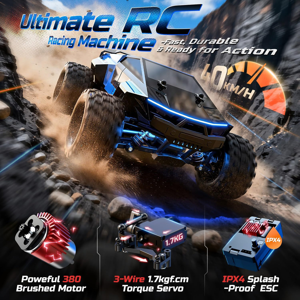RC Auto – Bestuurbare Auto – Afstandsbediening Voertuig – Offroad Truck – Racewagen – 1:18 Schaal – 40 km/u Snelheid – Waterdicht Met 2 Batterijen
