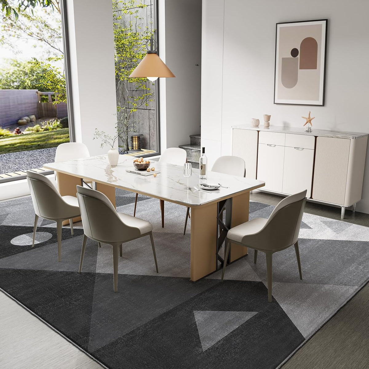 HOMFINE wasbare woonkamer korte flens tapijt-fluffy niet-slip modern tapijt, slaapkamer en eetkamer, zacht sponsmateriaal, ultrasoft en duurzaam, geometrisch abstract patroon, 160x230 cm Grijs