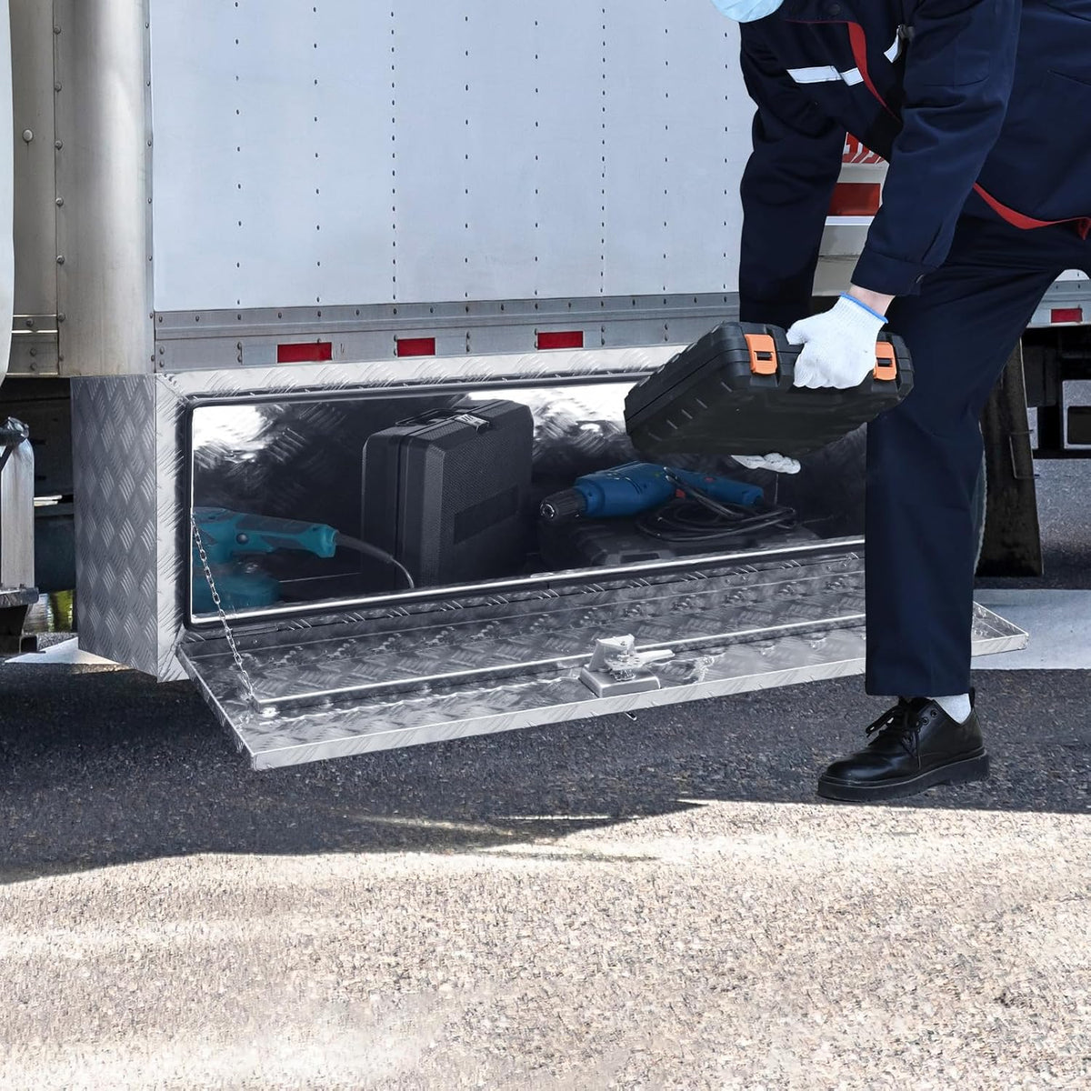 VEVOR Bodem-vrachtwagenbox, 1219 x 430 x 460 mm pick-up-opbergdoos, aluminium gereedschapskist met slot en sleutels, waterdichte gereedschapskist voor vrachtwagen, bestelwagen, aanhanger enz.