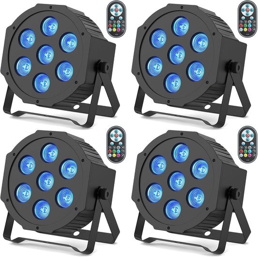 RGBW LED Par, 4PCS 7 LED Spotlight Podiumlicht met afstandsbediening 8 Modi Disco Lichteffecten voor DJ Bar Bruiloft Kerst Haloween Verlichting