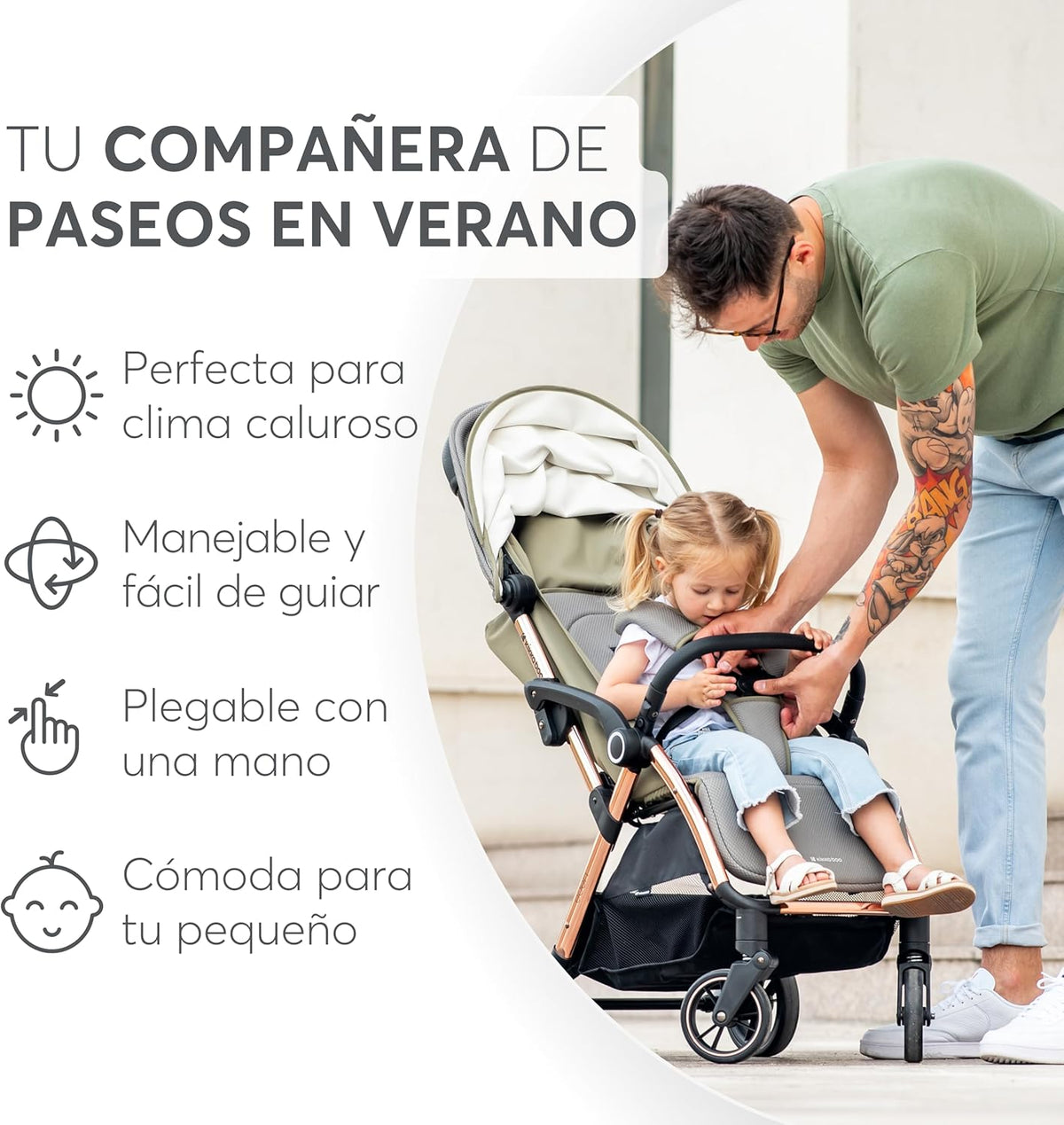 KikkaBoo EDEN Buggy, kinderwagen tot 22 kg, automatisch vouwen, kantelpositie, ultralicht, compact, beige