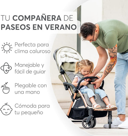 KikkaBoo EDEN Buggy, kinderwagen tot 22 kg, automatisch vouwen, kantelpositie, ultralicht, compact, beige