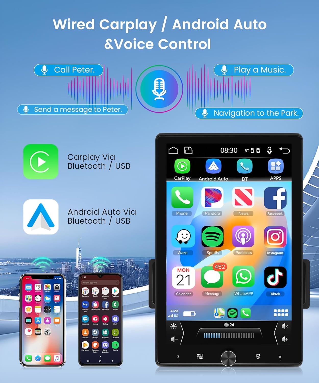 Autoradio 1 Din – Autoradio Draaibaar – Autoradio Touchscreen – Auto Multimedia Speler – Auto Radio Bluetooth – 10,4 Inch Draaibaar Touchscreen – Draadloze CarPlay & Android Auto