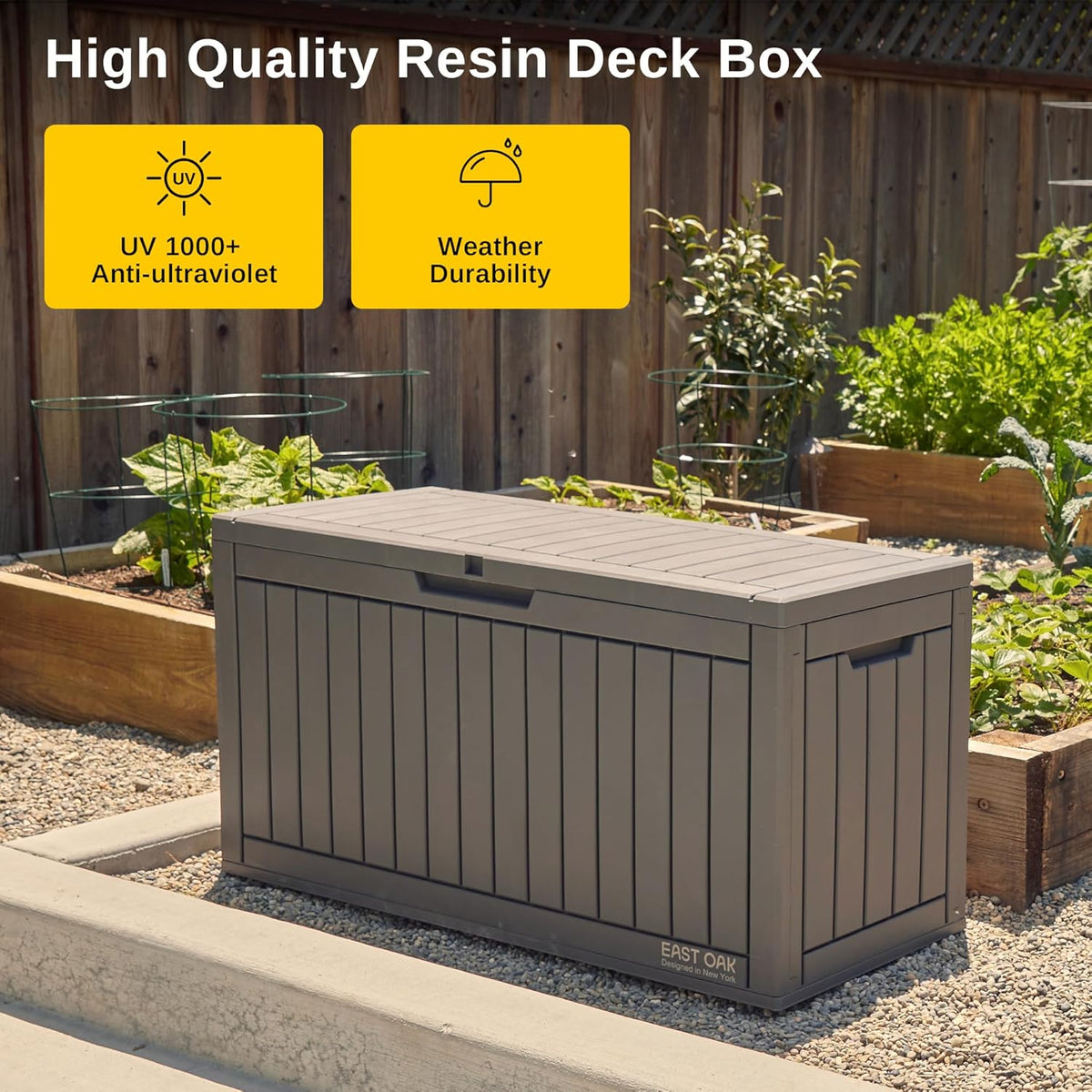EAST OAK 60 gallon grote dekbox, outdoor opbergdoos met hangslot voor terrasmeubels, terraskussens, tuingereedschap, zwembadbenodigdheden, waterdicht en UV-bestendig, grijs (DB23001)