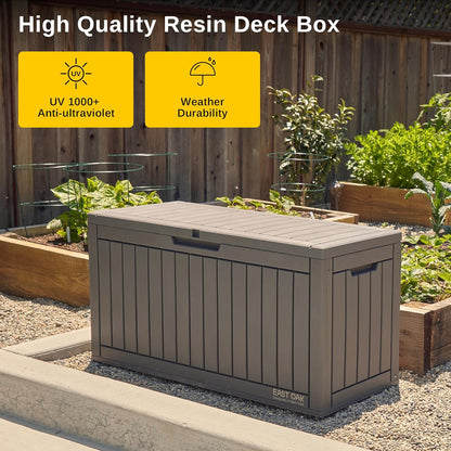 EAST OAK 60 gallon grote dekbox, outdoor opbergdoos met hangslot voor terrasmeubels, terraskussens, tuingereedschap, zwembadbenodigdheden, waterdicht en UV-bestendig, grijs (DB23001)
