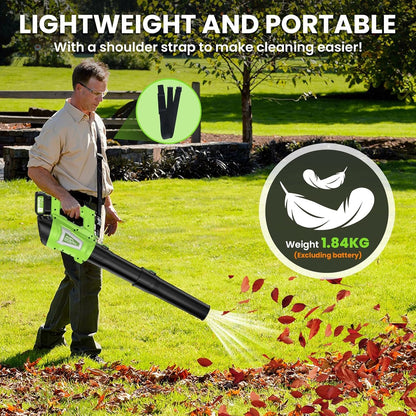 POLIF bladblazer, maximale windsnelheid 245 km/u, elektrische bladblazer met 6 versnellingen en 2 x 4,0 Ah accu's & LED-display voor tuin, bladeren, stof en sneeuw
