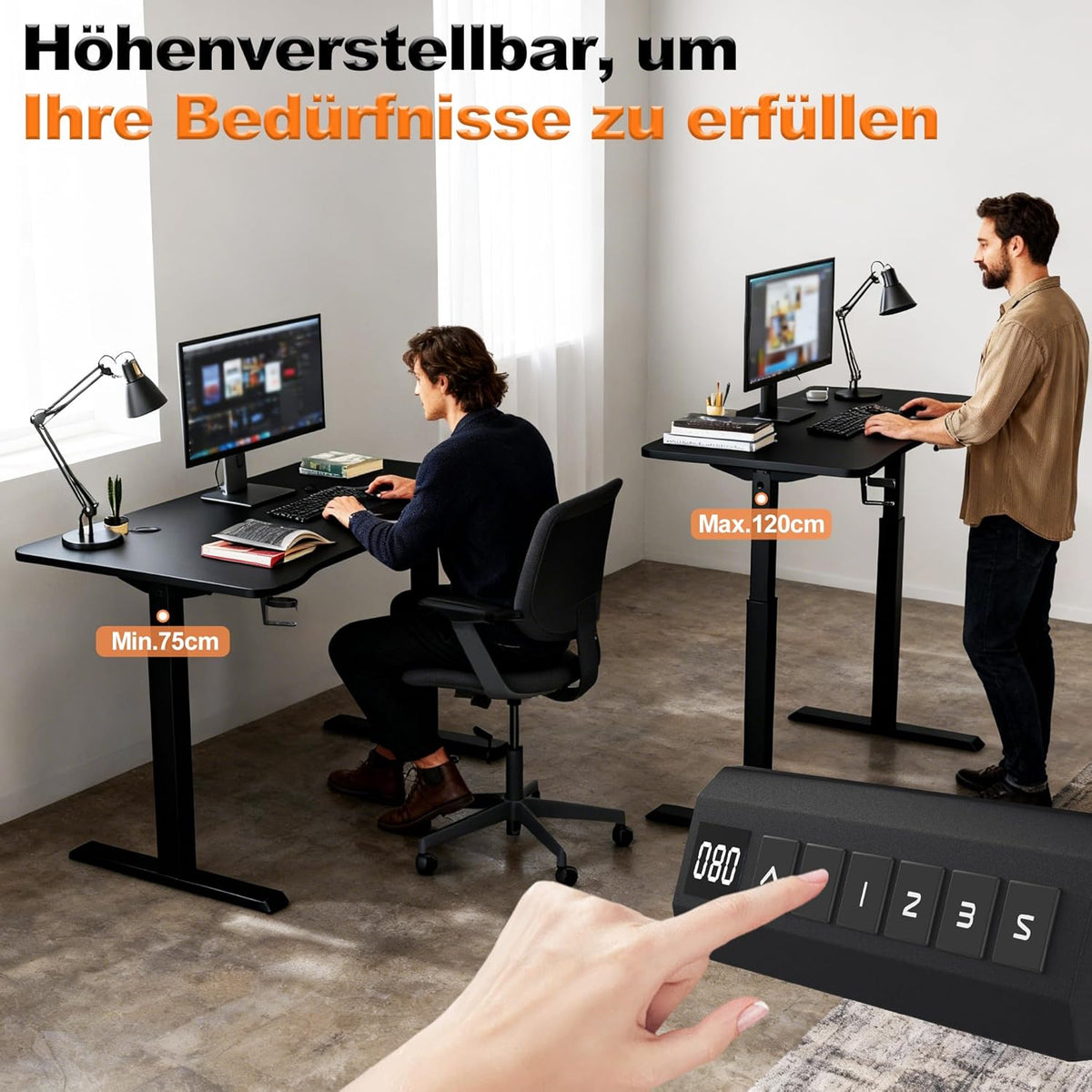 Height Adjustable Desk, 140 x 60 cm, Electric Computer Table, Desk Table with Type C Charging Port, Headphone Hook and Cup Holder, Electric Standing Table with Memory Function - QUORE