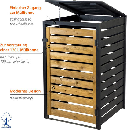 dobar Green Label 1 Piece 120 L Wood in Brown/Black as Building Kit, Waste Container Box with Lid and Swing Door, Two-Tone 67 x 64 x 94 cm - QUORE
