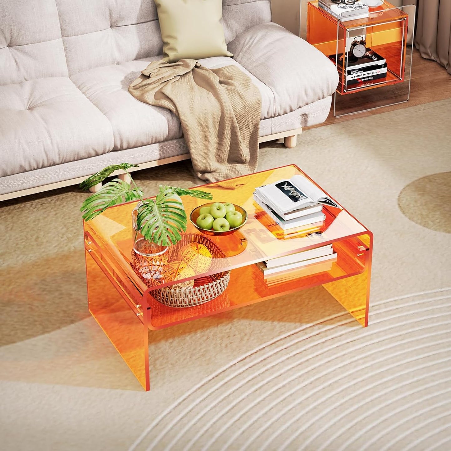 Acryl Salontafel, Transparant Helder Acryl Tafel (Oranje, 50 cm)