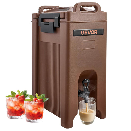 VEVOR Geïsoleerde drankdispenser, 19 l, warme en koude drankdispenser met tapkraan en handvat, voedselveilige thermische drankdispenser, koeler voor thee, koffie, water in cafés en restaurants, bruin