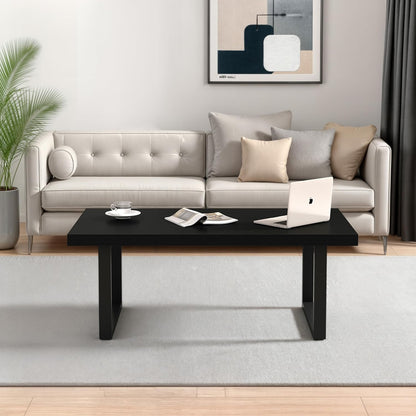 Zwarte salontafel van hout met metalen frame, stabiel en modern, salontafel voor koffie en laptop, 100 l x 55 D x 45,5 cm, vintage stijl