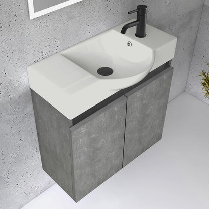 Alpenberger Bathroom Cabinet with Mirror, Bathroom Furniture Set, Sink with Base Cabinet and Bathroom Mirror with Lighting, Bathroom Cabinet with Basin, Basin Cabinet (Cement) - QUORE