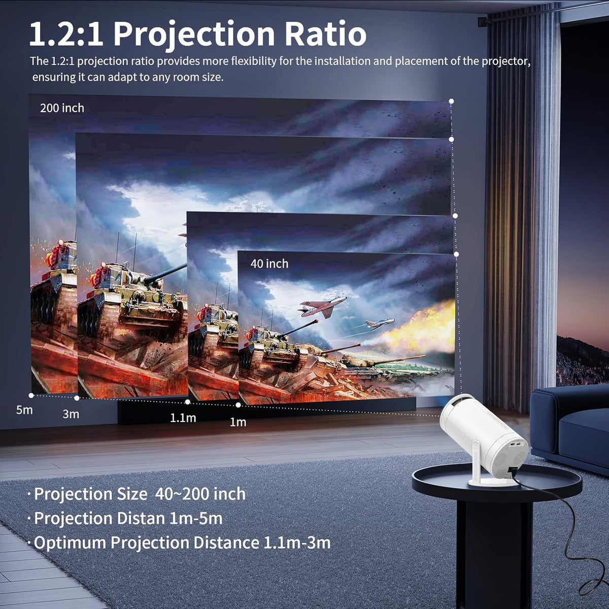 Beamer, mini-projector met wifi en Bluetooth, 4K, CWOWDEFU, 270° verstelbare standaard, outdoor, draagbare filmbeamer, home theater, Native 1080p Full HD-projector met luidspreker, Android TV/HDMI,