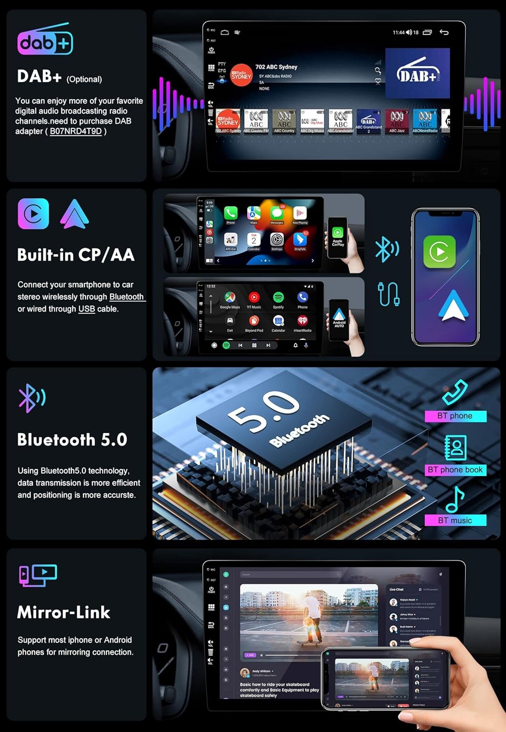 [8GB+256GB] Android 14 2 Din Autoradio for Peugeot 3008 5008 [2009-2018]-[Ingebouwd CarPlay/Android auto/DSP/GPS]-IPS 2.5D 9 Inch-Camera +MIC-DAB/Stuurbediening/Bluetooth 5.0/Mirror Link/WiFi