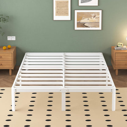 Lutown-Teen Metalen Bedframe 180x200 cm met Ronde Hoekpoten, Hoogte 30.5cm, Bed Frame 180x200 met Lattenbodem Van Metaal, Stabiel, Eenvoudige Montage, Opbergruimte onder het bed, Wit