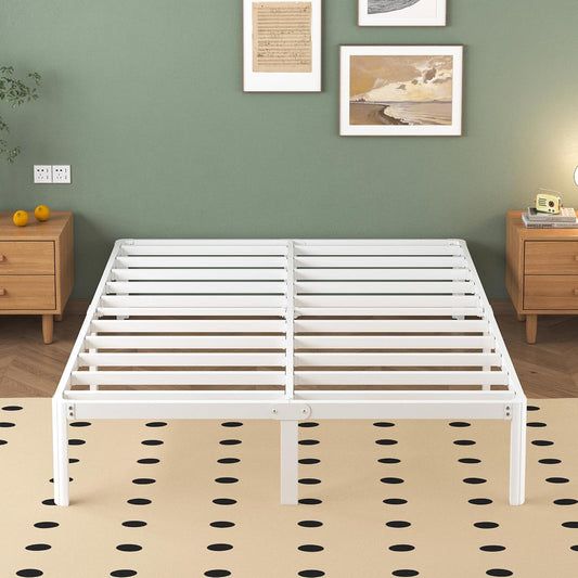 Lutown-Teen Metalen Bedframe 180x200 cm met Ronde Hoekpoten, Hoogte 30.5cm, Bed Frame 180x200 met Lattenbodem Van Metaal, Stabiel, Eenvoudige Montage, Opbergruimte onder het bed, Wit