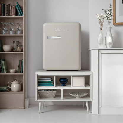 SWEISS WEISS8 Mini-bar, vintage, 31 l, mini-koelkast, compact, retro design, stille koelkast, 24 dB, voor slaapkamer, kantoor, dranken of cosmetica, instelbare temperatuur 6°-15 °C, beige