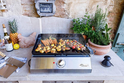 LITTLE BALANCE 8713 Biscarosse 50-35, elektrische grillplaat, geëmailleerd gietijzer, XL, 2150 W, 100% Franse productie, roestvrij staal