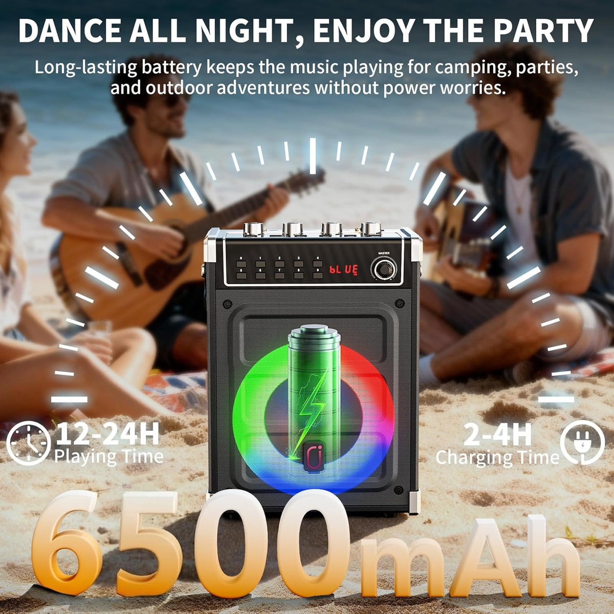 JYX karaokemachine met 2 UHF draadloze microfoons, bas/treble Bluetooth-luidspreker met LED-licht, ondersteuning TWS, AUX In, FM, REC, levering voor feest/volwassenen/kinderen - zwart