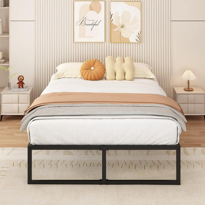 Yicensen Tweepersoonsbed 160 x 200 cm Metalen Bed Met Lattenbodem, Hoogte 41 cm, Dubbel Bedframe, Stil, Stabiel, Minimalistisch Design, Eenvoudig te Monteren, Zwart