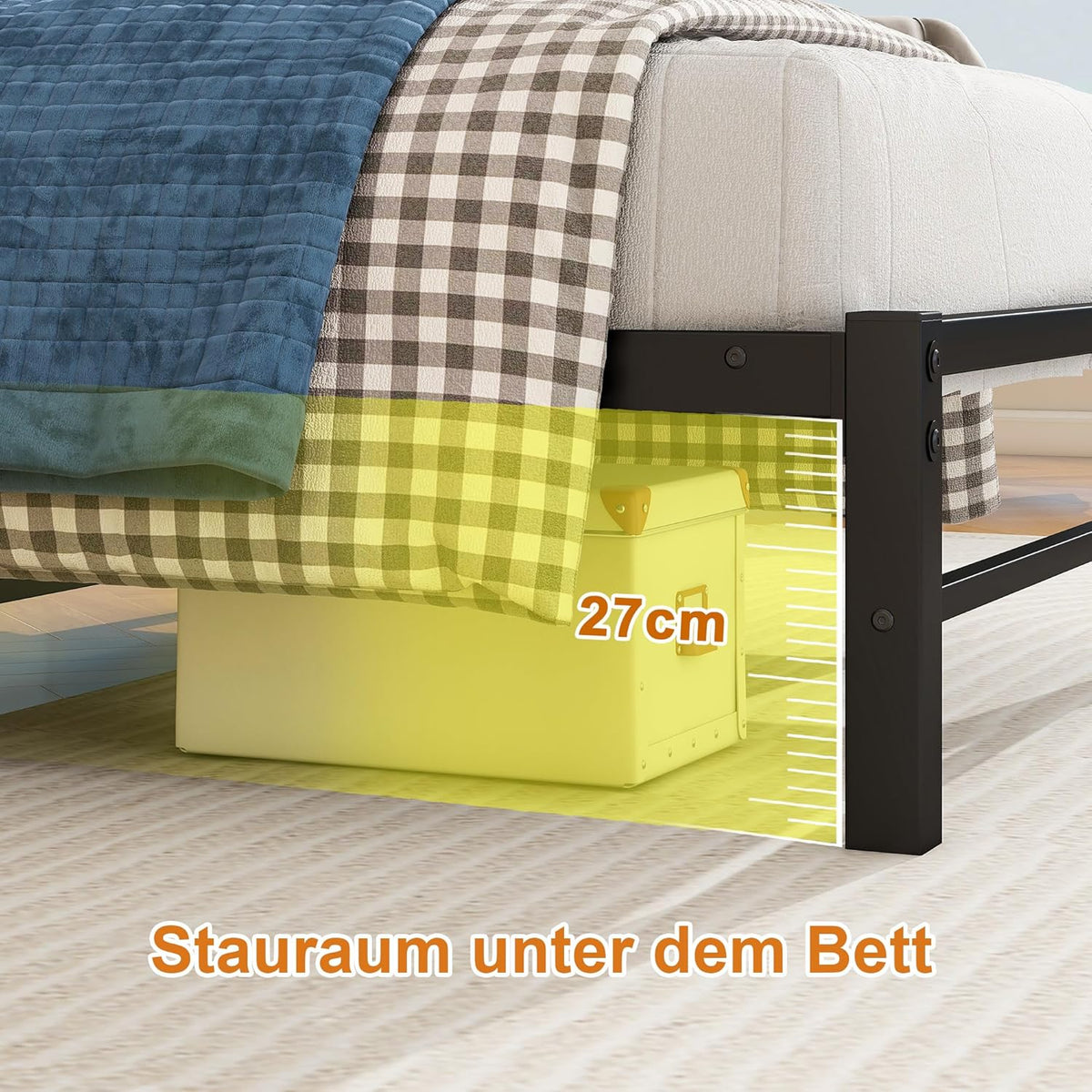 Bed 90 x 200 cm met lattenbodem van metaal, bedframe, 90 x 200 cm, met ledverlichting, metalen bed met stopcontact en 2 USB-oplaadfuncties, metalen bed met houten hoofdeinde, opbergruimte, bedframe