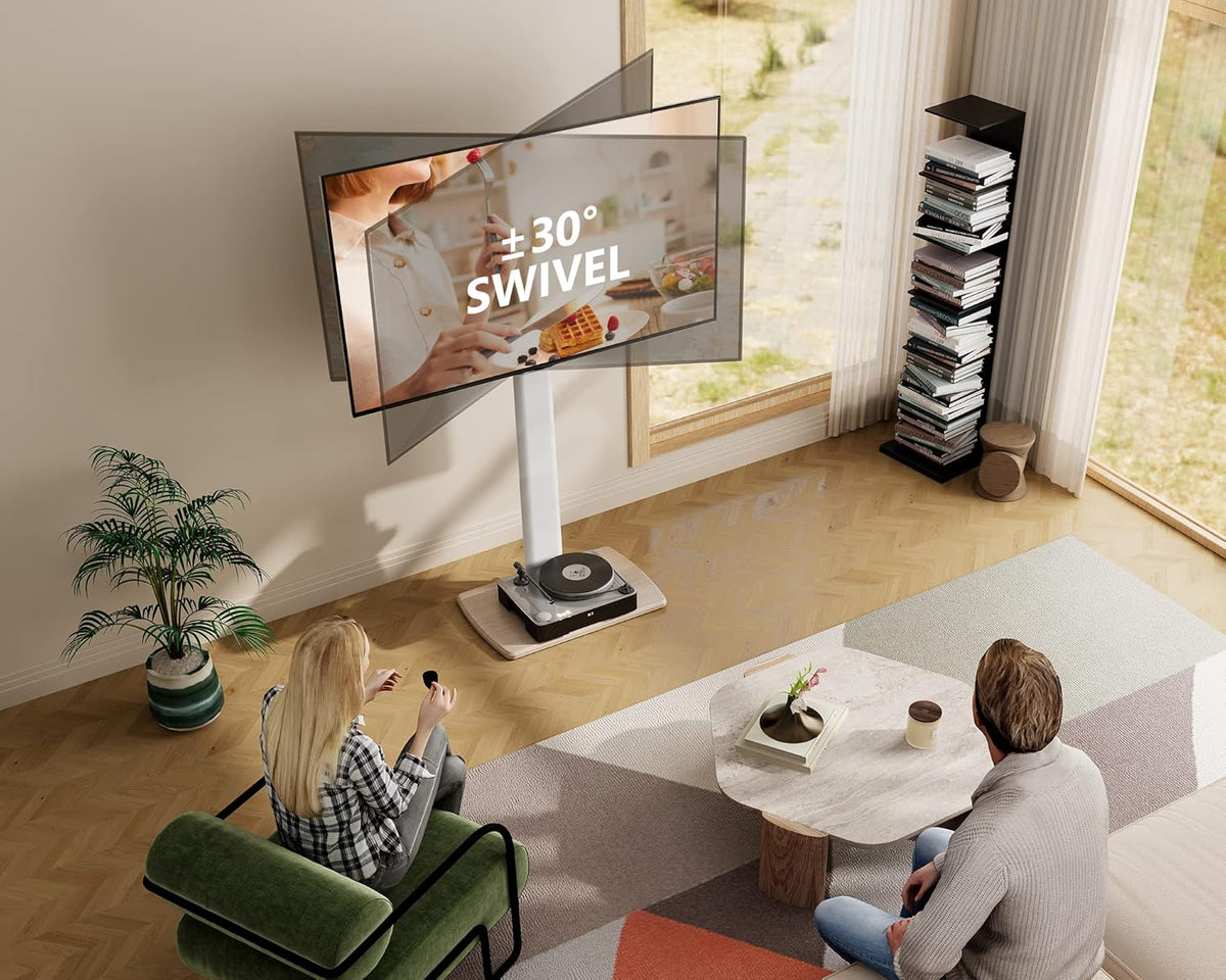 TV-vloerstandaard Wit – Vloerstandaard TV – Tv-standaard – Televisiestandaard – Tv Voet – Draaibaar Tot 60° – Hoogteverstelbaar