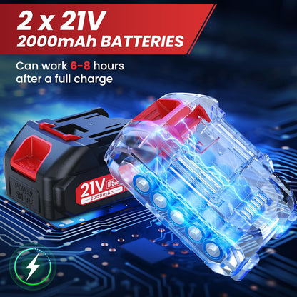 Elektrische Snoeischaar met Stang 2m, 40 mm 2-in-1 Accu Snoeischaar, 21 V 2 x 2000 mAh Accu's 6-10 uur Werktijd, 800 W Borstelloze Motor Draagbare Snoeischaren, Voor Tuinieren, Boomgaard, Tuin