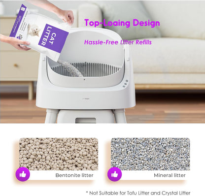 PetPivot Zelfreinigende kattenliterbak met open design, automatische en handmatige modi, directe reiniging en gemakkelijk te scheppen, ideaal voor grote katten, geschikt voor multi-kattenhuizen