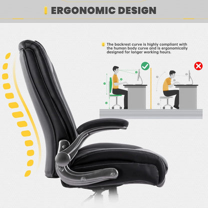 Bureaustoel – Computestoel – Kantoorstoel – Office Chair – Werkstoel – Grote Zitbreedte 58,4 cm – Inklapbare Armleuningen en Verstelbare Hoogte 49-59 cm